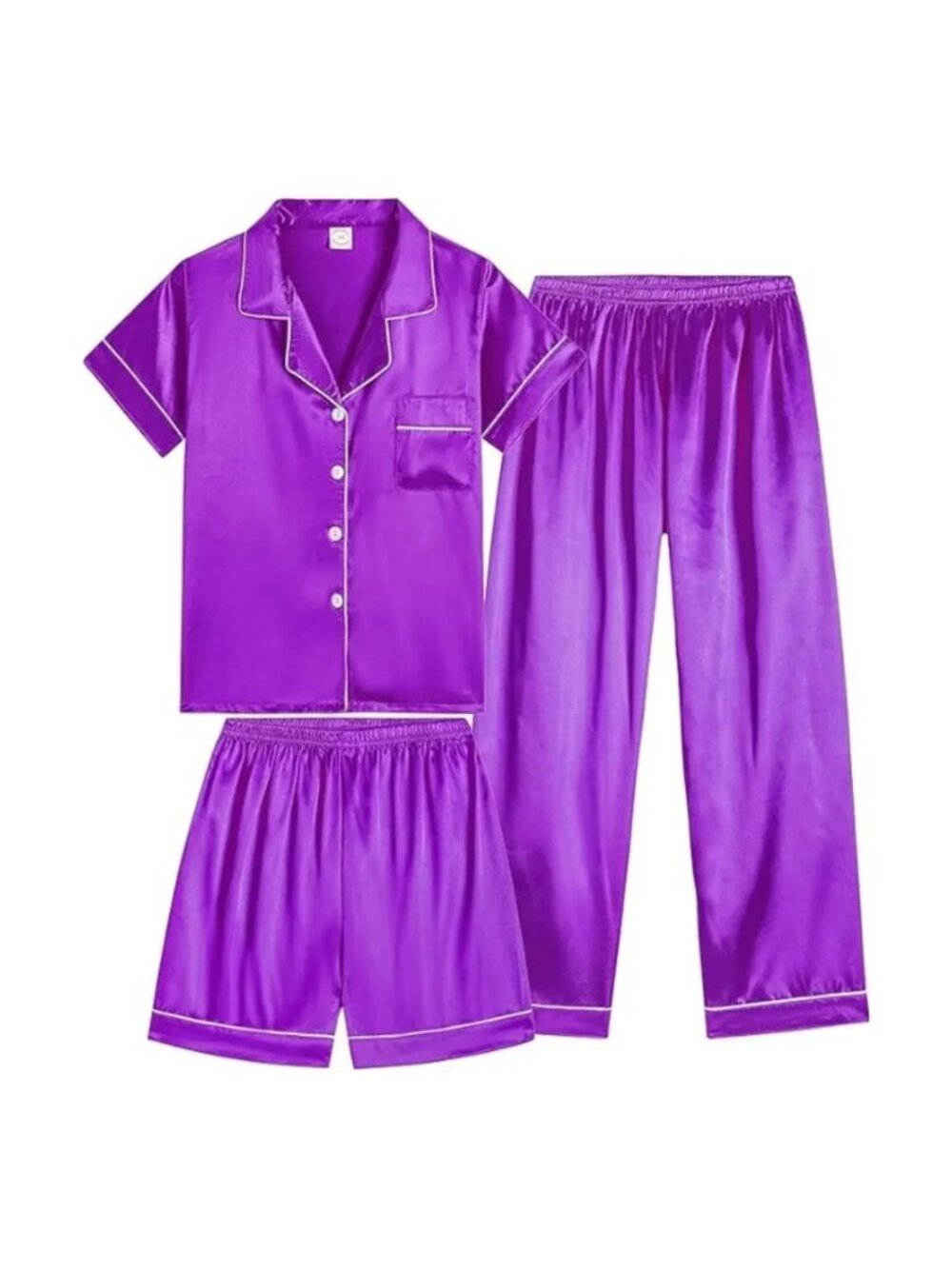 Vopmocld Unisex Satin Pajama 3 Piece Set in Purple, Size S